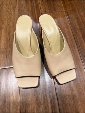 Vince Nude Square-Toe Leather Mule Heels